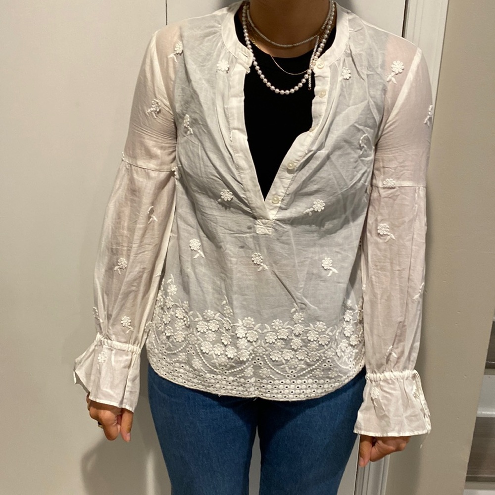 JCrew white embroidered top